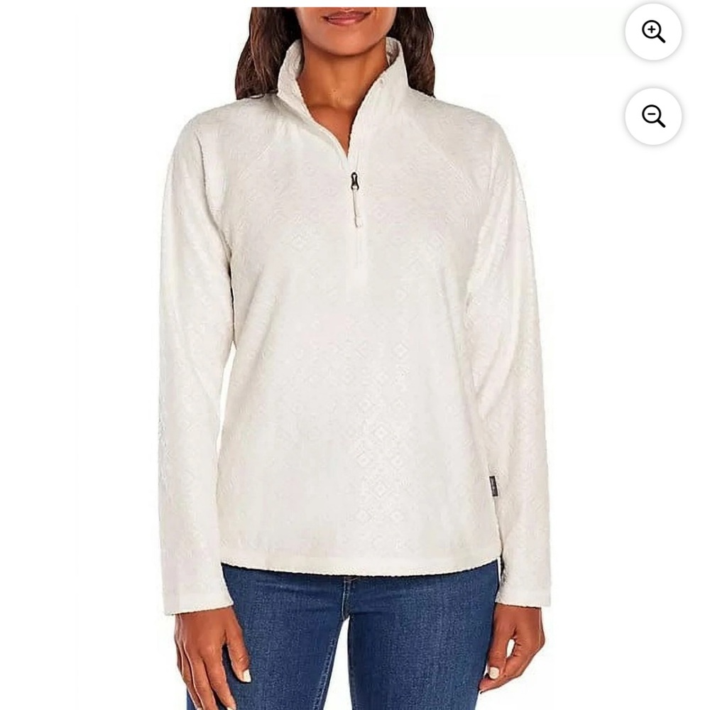Eddie Bauer Women's Quarter Zip Polar Fleece (Ivory Embossed, XXL)